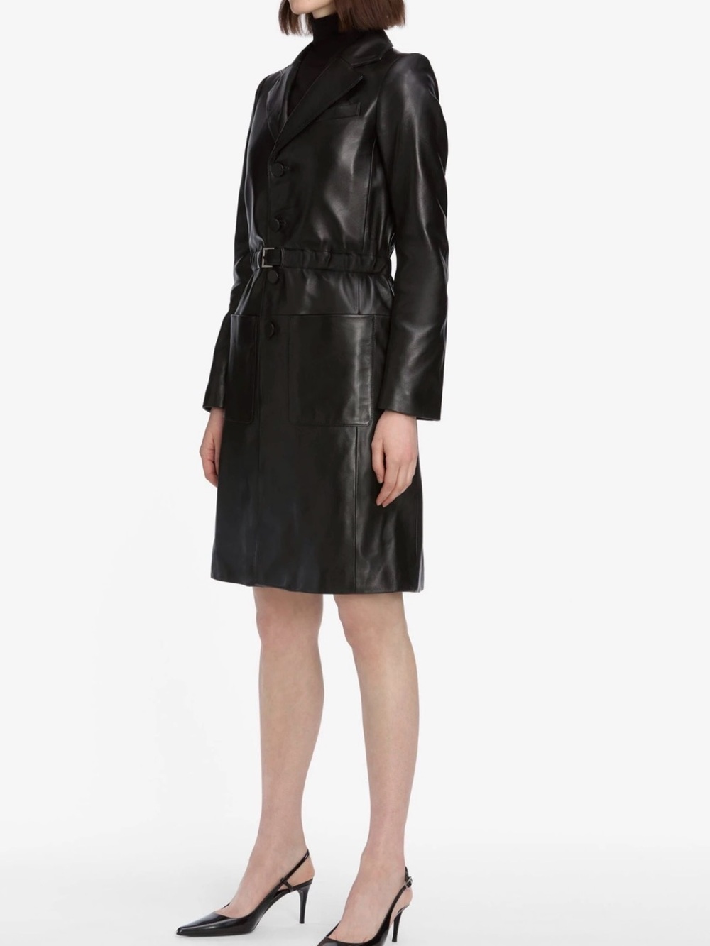 Frame Denim NEW Black The Long Lamb Leather Belted Trench Jacket
